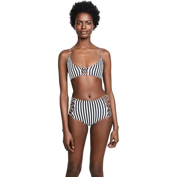 L*Space Flynn Bikini Top Domino Stripe sz L - Picture 1 of 4